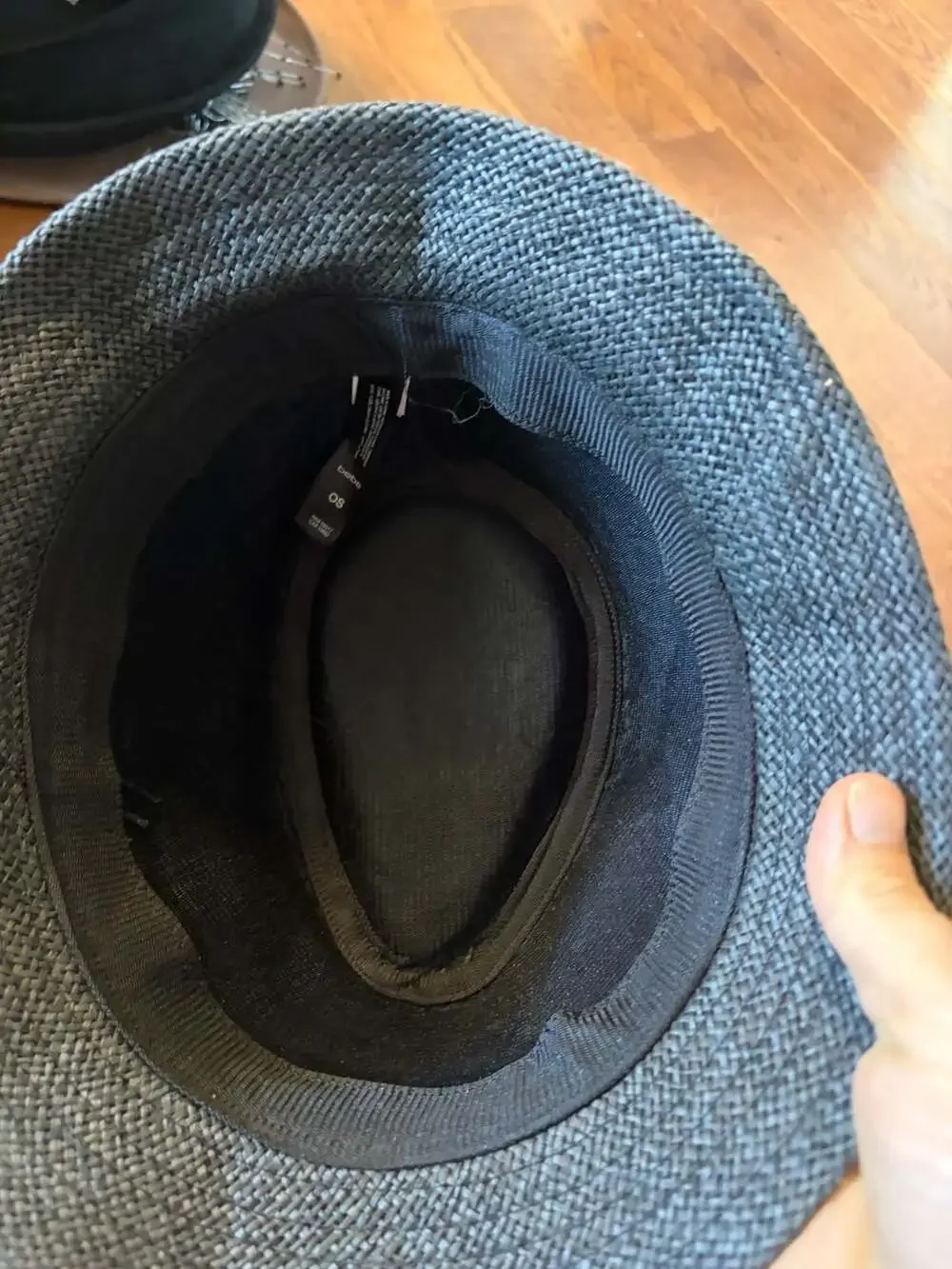 Bebe Black Straw Fedora Hat OS White Band Gold Logo